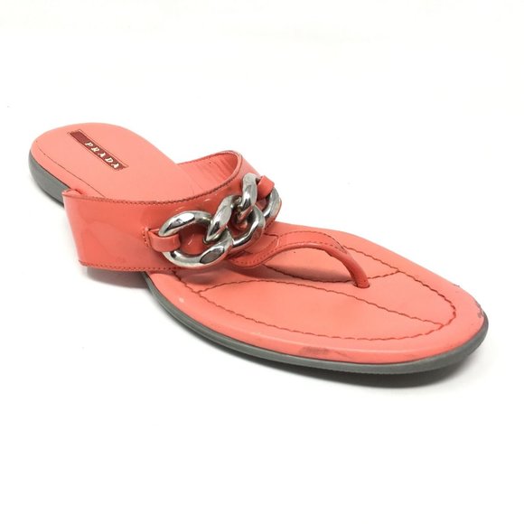 Prada Chain Horsebit Flip Flops Size 38/8 US Pink - Picture 1 of 9